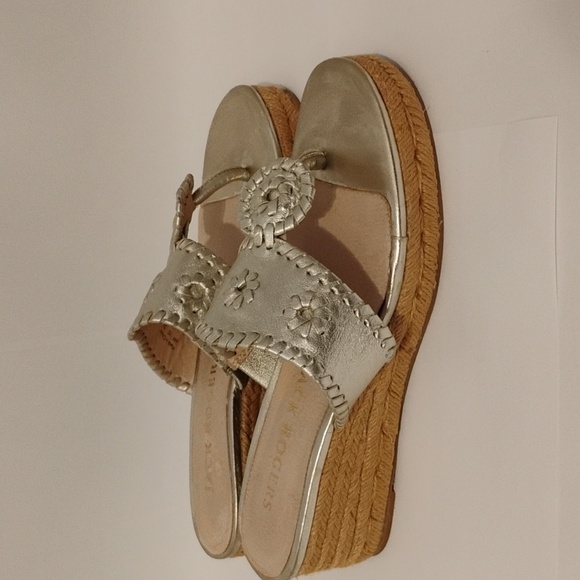 Jack Rogers Shoes - Jack Rogers Sandals Heels Wedge Thong Leather Jute Espadrille Medallion Gold 6